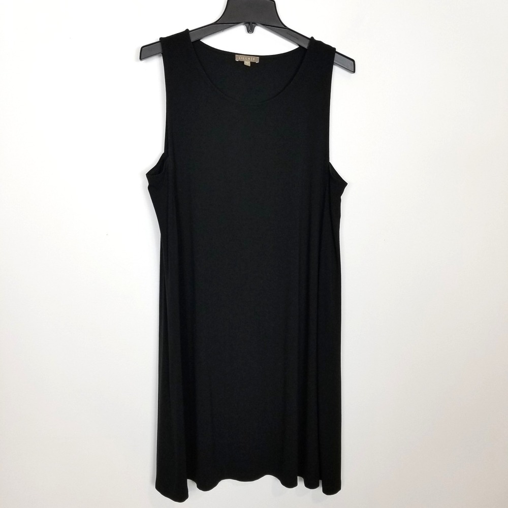 Lilla P Women Asymmetrical Hem Dress Sz XL Black Sleeveless Stretchy Lagenlook